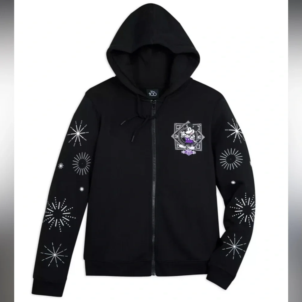 Rare Walt Disney 100th Anniversary Size Large Full Zip Hoodie Black Sweatshirt - Picture 3 of 10